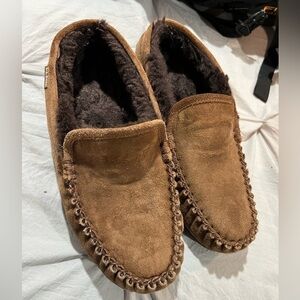 Cozy Brown Suede Men's Moccasin w lamb fur Slippers